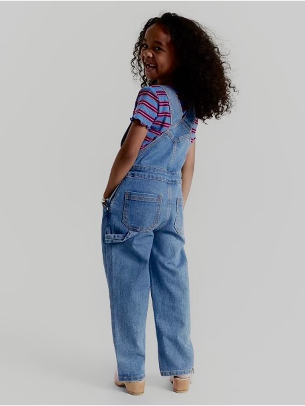 Epic Threads Girls Blue Denim Overalls with Striped Tee - Picture 3 of 13